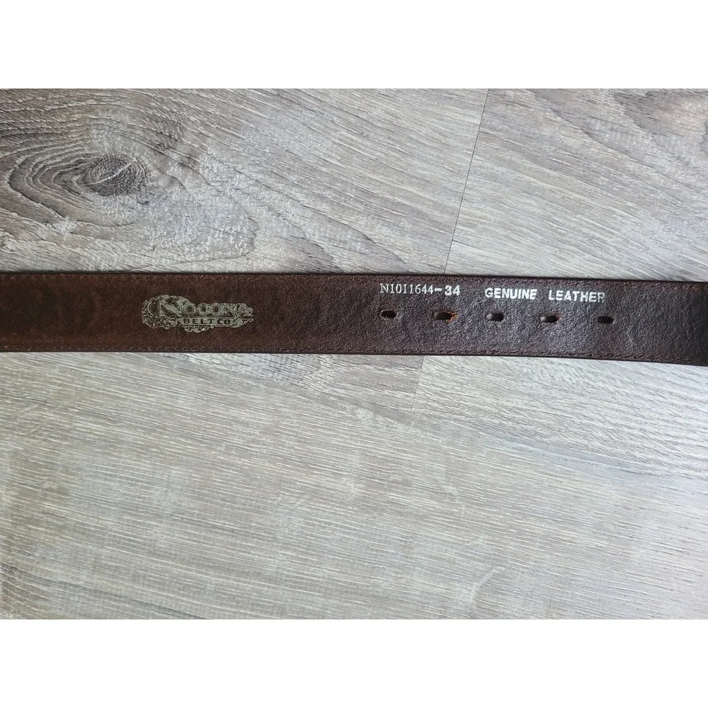 Nocona Embossed Floral Brown Leather Belt Silver Rodeo Bull Rider Stamped Buckle - Picture 6 of 9